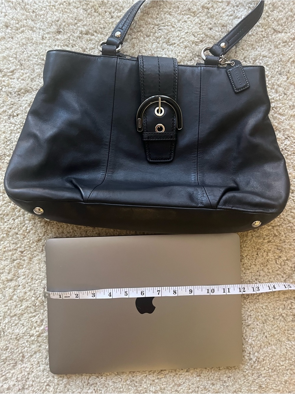 Coach Soho East West Black Leather Shoulder Bag with Gold-Tone Buckle